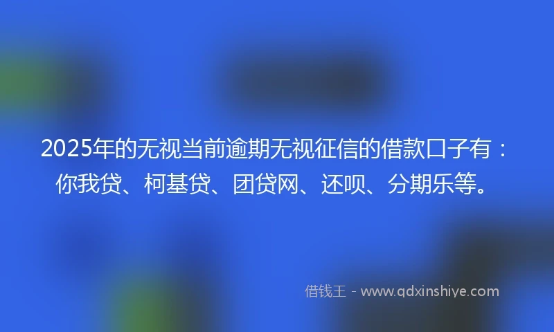 2025年的无视当前逾期无视征信的借款口子有：你我贷、柯基贷、团贷网、还呗、分期乐等。