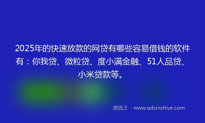 2025年的快速放款的网贷有哪些容易借钱的软件有：你我贷、微粒贷、度小满金融、51人品贷、小米贷款等。