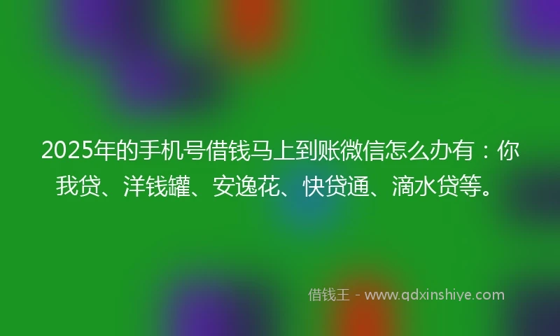 2025年的手机号借钱马上到账微信怎么办有：你我贷、洋钱罐、安逸花、快贷通、滴水贷等。