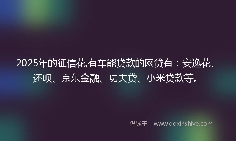 2025年的征信花,有车能贷款的网贷有：安逸花、还呗、京东金融、功夫贷、小米贷款等。