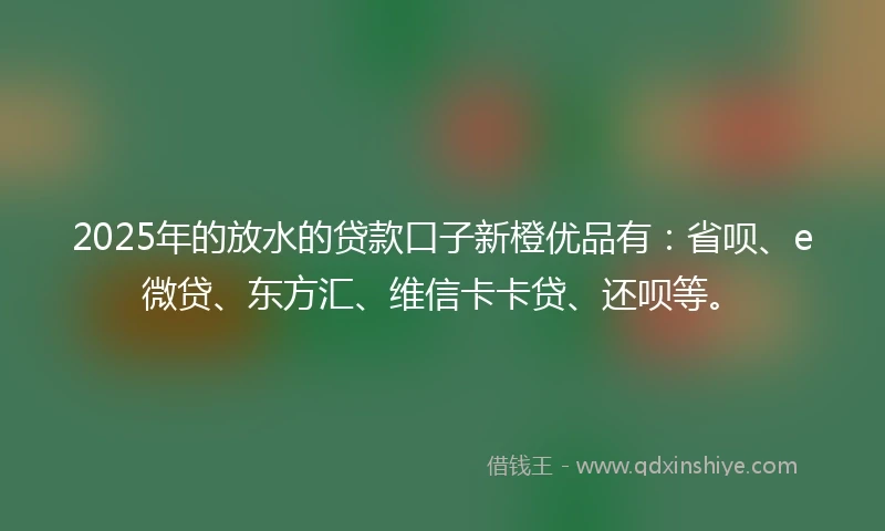 2025年的放水的贷款口子新橙优品有：省呗、e微贷、东方汇、维信卡卡贷、还呗等。