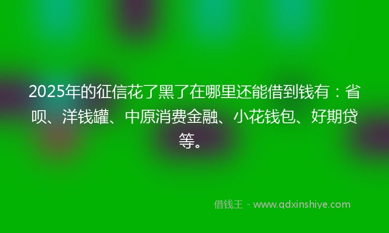 2025年的征信花了黑了在哪里还能借到钱有：省呗、洋钱罐、中原消费金融、小花钱包、好期贷等。