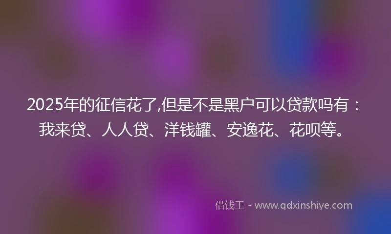 2025年的征信花了,但是不是黑户可以贷款吗有：我来贷、人人贷、洋钱罐、安逸花、花呗等。