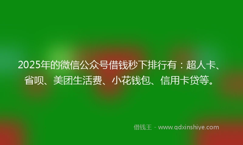 2025年的微信公众号借钱秒下排行有：超人卡、省呗、美团生活费、小花钱包、信用卡贷等。