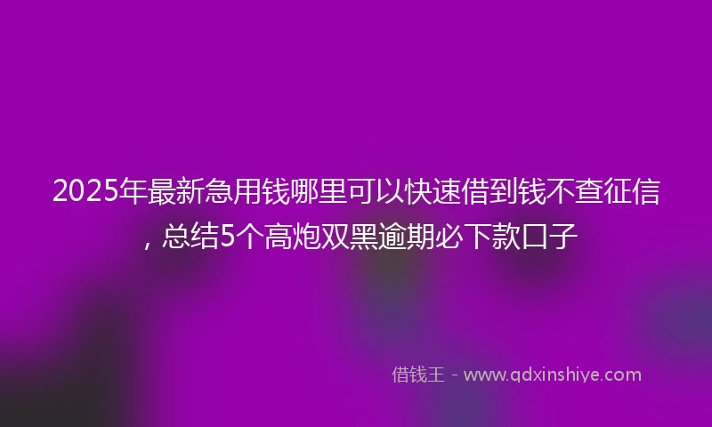 2025年最新急用钱哪里可以快速借到钱不查征信，总结5个高炮双黑逾期必下款口子