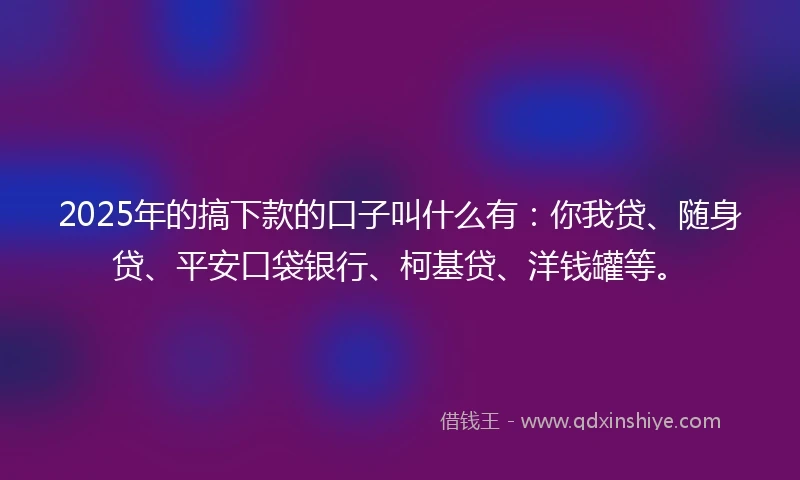 2025年的搞下款的口子叫什么有：你我贷、随身贷、平安口袋银行、柯基贷、洋钱罐等。