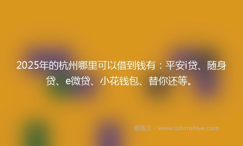 2025年的杭州哪里可以借到钱有：平安i贷、随身贷、e微贷、小花钱包、替你还等。