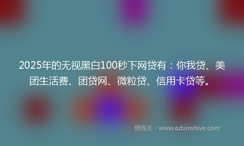 2025年的无视黑白100秒下网贷有：你我贷、美团生活费、团贷网、微粒贷、信用卡贷等。