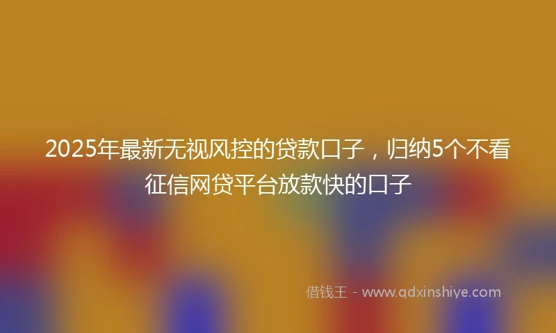2025年最新无视风控的贷款口子，归纳5个不看征信网贷平台放款快的口子