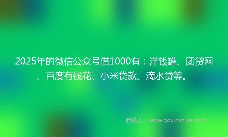 2025年的微信公众号借1000有：洋钱罐、团贷网、百度有钱花、小米贷款、滴水贷等。