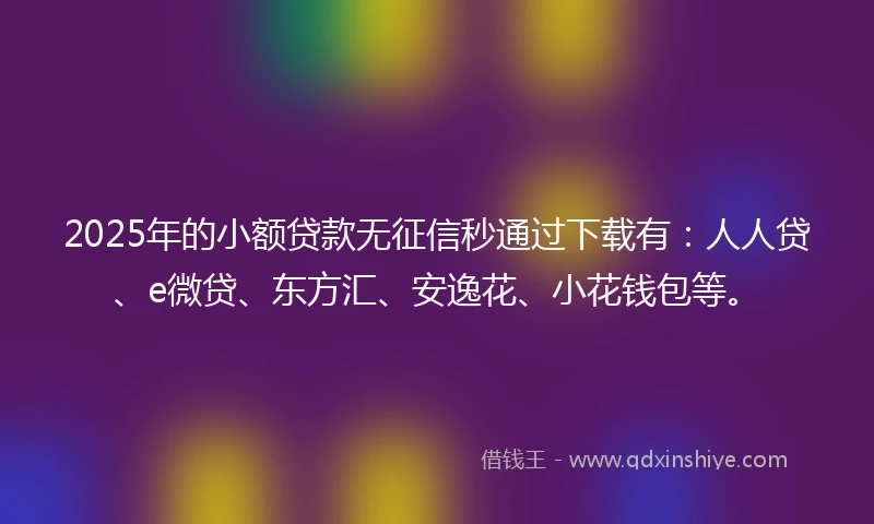 2025年的小额贷款无征信秒通过下载有：人人贷、e微贷、东方汇、安逸花、小花钱包等。