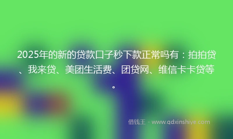 2025年的新的贷款口子秒下款正常吗有：拍拍贷、我来贷、美团生活费、团贷网、维信卡卡贷等。