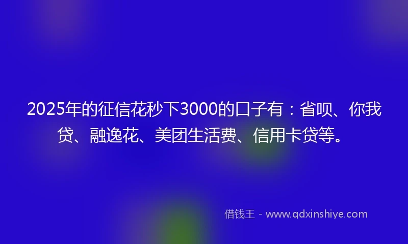 2025年的征信花秒下3000的口子有：省呗、你我贷、融逸花、美团生活费、信用卡贷等。