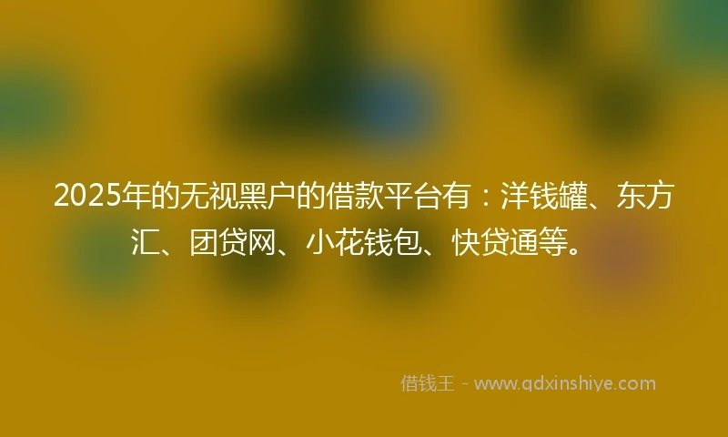 2025年的无视黑户的借款平台有：洋钱罐、东方汇、团贷网、小花钱包、快贷通等。
