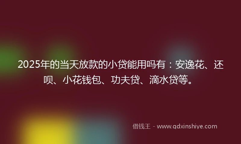 2025年的当天放款的小贷能用吗有：安逸花、还呗、小花钱包、功夫贷、滴水贷等。