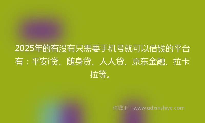 2025年的有没有只需要手机号就可以借钱的平台有:平安i贷、随身贷、人人贷、京东金融、拉卡拉等。