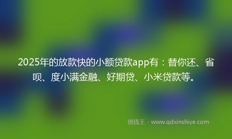 2025年的放款快的小额贷款app有：替你还、省呗、度小满金融、好期贷、小米贷款等。