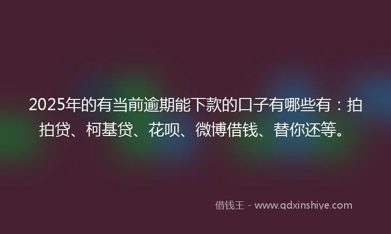 2025年的有当前逾期能下款的口子有哪些有：拍拍贷、柯基贷、花呗、微博借钱、替你还等。