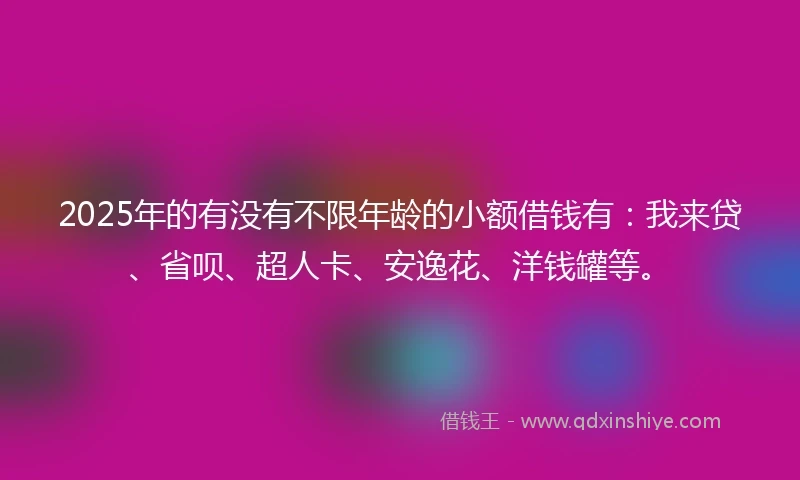 2025年的有没有不限年龄的小额借钱有：我来贷、省呗、超人卡、安逸花、洋钱罐等。
