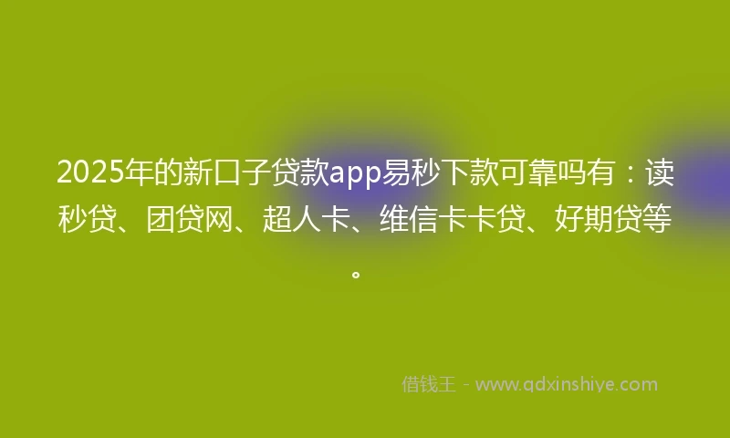 2025年的新口子贷款app易秒下款可靠吗有：读秒贷、团贷网、超人卡、维信卡卡贷、好期贷等。