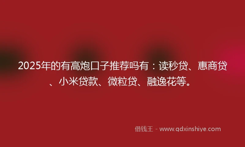 2025年的有高炮口子推荐吗有：读秒贷、惠商贷、小米贷款、微粒贷、融逸花等。