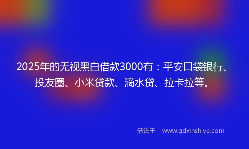 2025年的无视黑白借款3000有：平安口袋银行、投友圈、小米贷款、滴水贷、拉卡拉等。