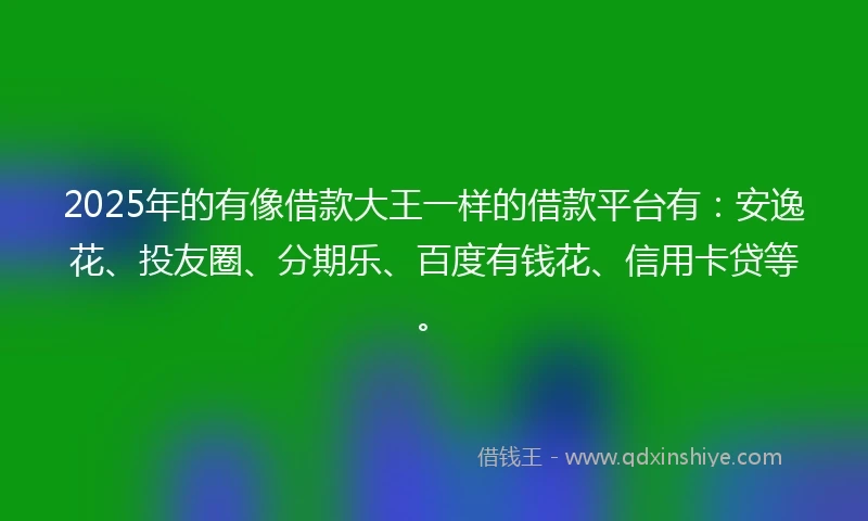2025年的有像借款大王一样的借款平台有：安逸花、投友圈、分期乐、百度有钱花、信用卡贷等。