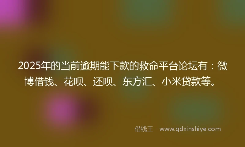 2025年的当前逾期能下款的救命平台论坛有：微博借钱、花呗、还呗、东方汇、小米贷款等。