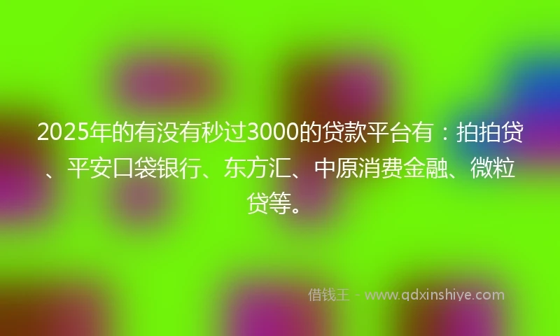 2025年的有没有秒过3000的贷款平台有：拍拍贷、平安口袋银行、东方汇、中原消费金融、微粒贷等。