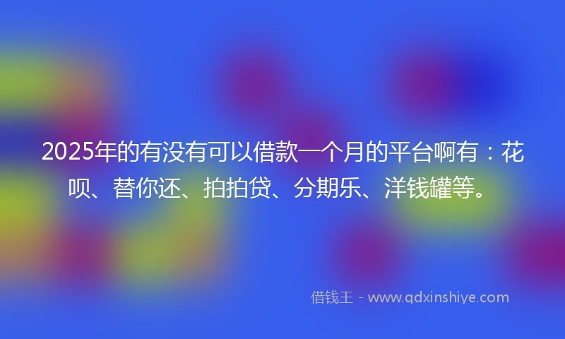 2025年的有没有可以借款一个月的平台啊有：花呗、替你还、拍拍贷、分期乐、洋钱罐等。