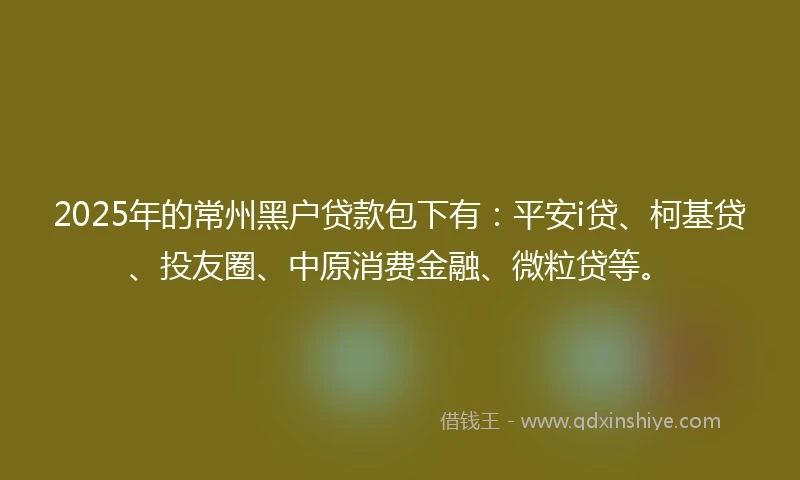 2025年的常州黑户贷款包下有：平安i贷、柯基贷、投友圈、中原消费金融、微粒贷等。