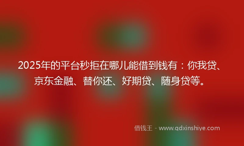 2025年的平台秒拒在哪儿能借到钱有：你我贷、京东金融、替你还、好期贷、随身贷等。