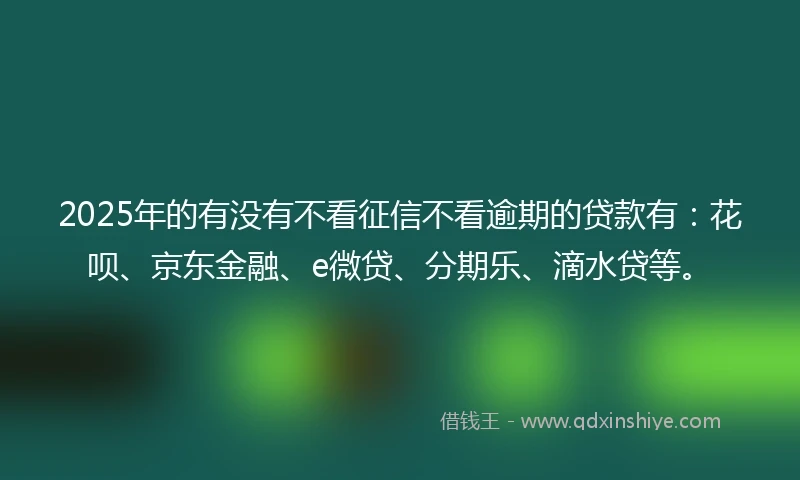 2025年的有没有不看征信不看逾期的贷款有：花呗、京东金融、e微贷、分期乐、滴水贷等。