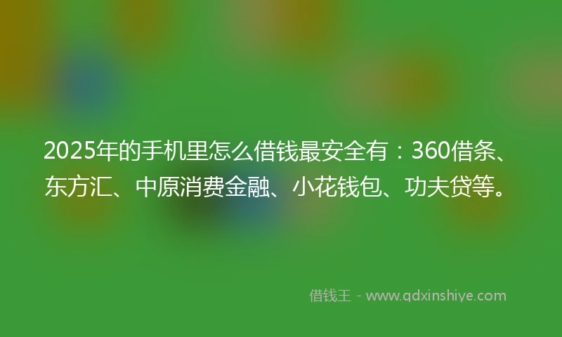 2025年的手机里怎么借钱最安全有：360借条、东方汇、中原消费金融、小花钱包、功夫贷等。