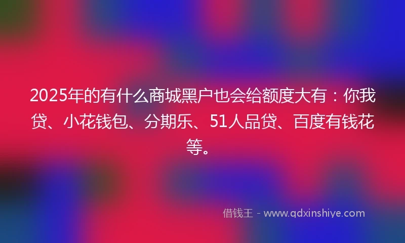 2025年的有什么商城黑户也会给额度大有：你我贷、小花钱包、分期乐、51人品贷、百度有钱花等。