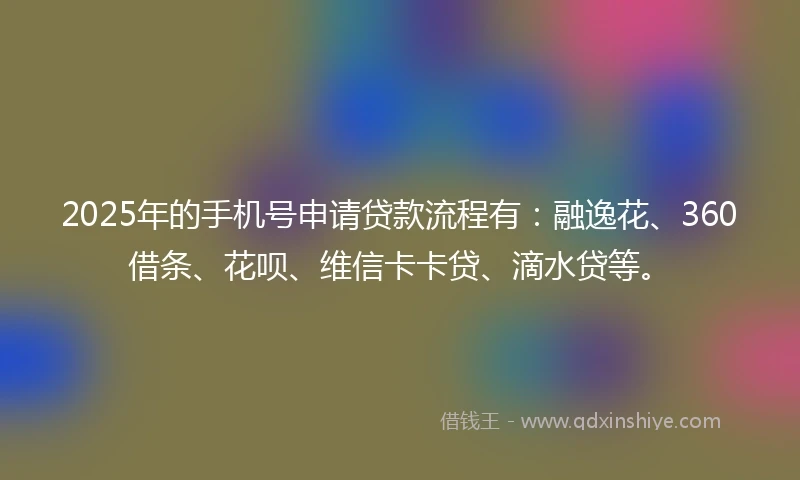 2025年的手机号申请贷款流程有：融逸花、360借条、花呗、维信卡卡贷、滴水贷等。