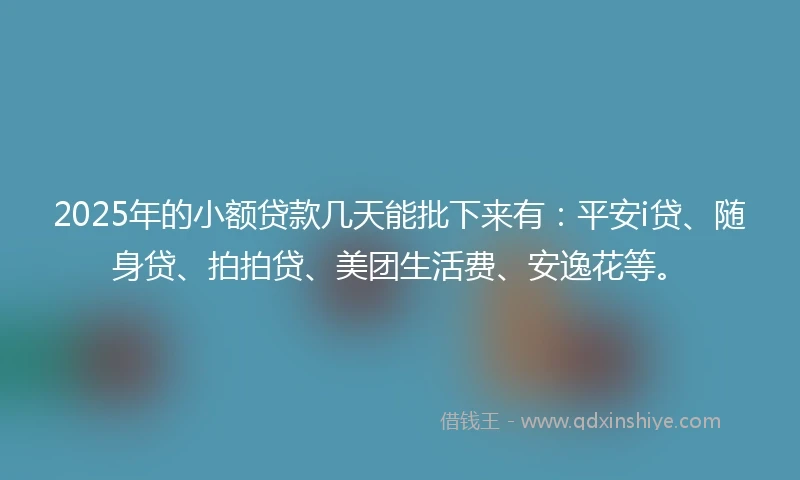 2025年的小额贷款几天能批下来有：平安i贷、随身贷、拍拍贷、美团生活费、安逸花等。