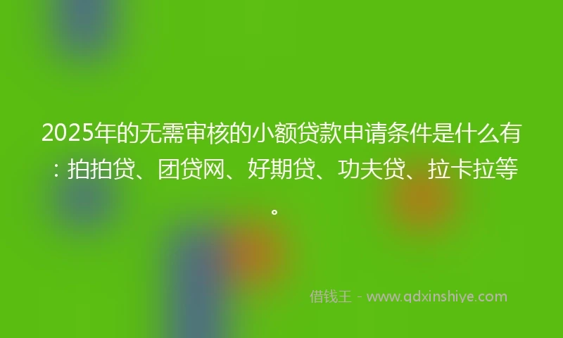 2025年的无需审核的小额贷款申请条件是什么有：拍拍贷、团贷网、好期贷、功夫贷、拉卡拉等。