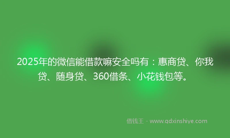 2025年的微信能借款嘛安全吗有：惠商贷、你我贷、随身贷、360借条、小花钱包等。