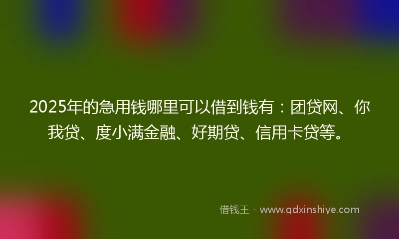 2025年的急用钱哪里可以借到钱有：团贷网、你我贷、度小满金融、好期贷、信用卡贷等。