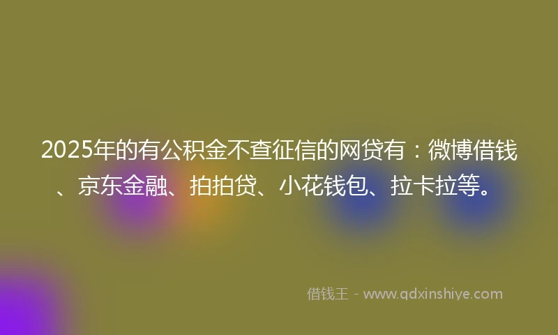 2025年的有公积金不查征信的网贷有：微博借钱、京东金融、拍拍贷、小花钱包、拉卡拉等。