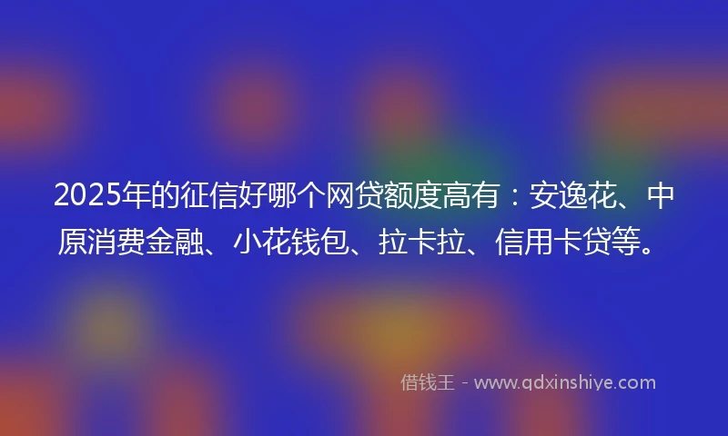 2025年的征信好哪个网贷额度高有：安逸花、中原消费金融、小花钱包、拉卡拉、信用卡贷等。