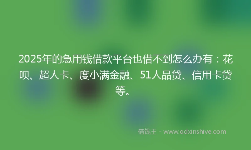 2025年的急用钱借款平台也借不到怎么办有：花呗、超人卡、度小满金融、51人品贷、信用卡贷等。