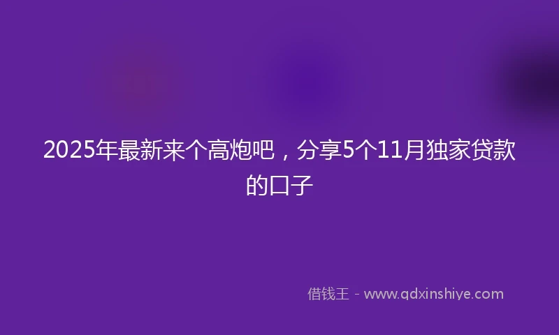 2025年最新来个高炮吧，分享5个11月独家贷款的口子