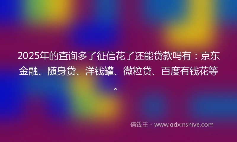 2025年的查询多了征信花了还能贷款吗有：京东金融、随身贷、洋钱罐、微粒贷、百度有钱花等。