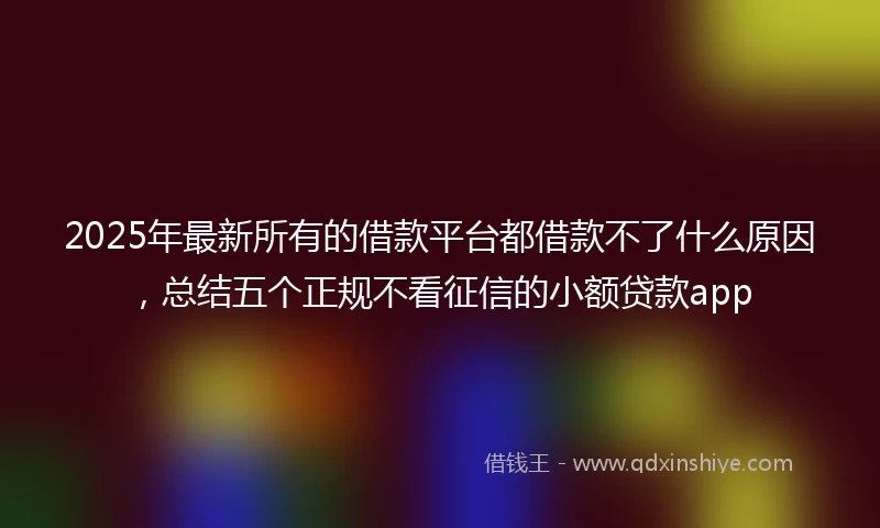 2025年最新所有的借款平台都借款不了什么原因，总结五个正规不看征信的小额贷款app