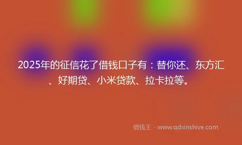 2025年的征信花了借钱口子有：替你还、东方汇、好期贷、小米贷款、拉卡拉等。