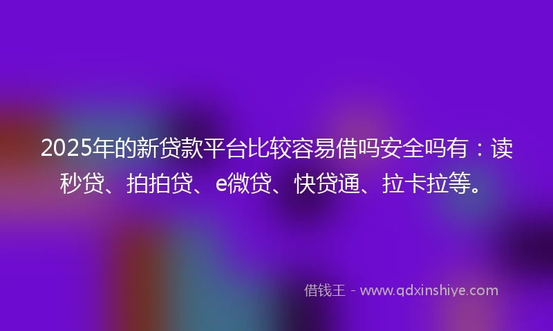 2025年的新贷款平台比较容易借吗安全吗有：读秒贷、拍拍贷、e微贷、快贷通、拉卡拉等。