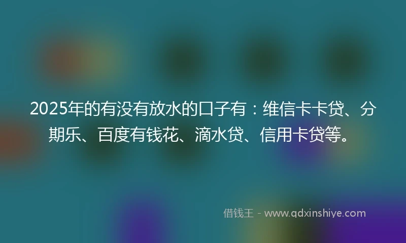 2025年的有没有放水的口子有:维信卡卡贷、分期乐、百度有钱花、滴水贷、信用卡贷等。