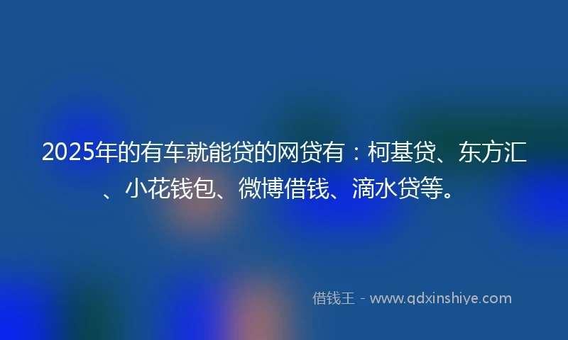 2025年的有车就能贷的网贷有：柯基贷、东方汇、小花钱包、微博借钱、滴水贷等。